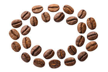 Obraz premium Roasted coffee beans arranged in circle isolated on white background