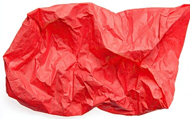 Crumpled red wrapping paper against white