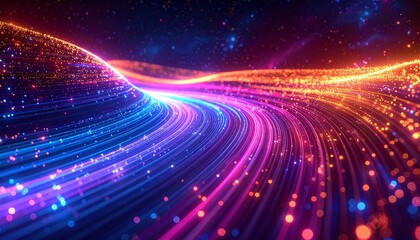 Obraz premium Optical data concept represented by abstract glowing lines on transparent background. High speed and large capacity data transmission made possible using optical fiber.