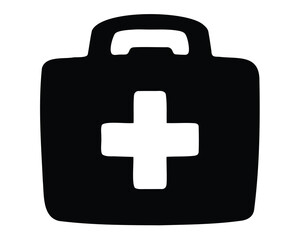 Obraz premium Black and white first aid kit icon for medical assistance and health