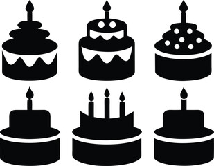 Birthday cake icon set, Birthday cake silhouette set vector, Set of birthday cake silhouette vector illustration 