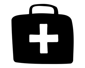 Simple black and white first aid kit symbol with cross illustration