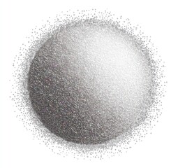Circular, light-gray glitter sphere, surrounded by smaller glitters