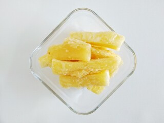 Fried cassava on a white background