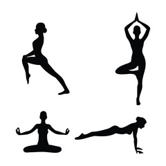 Fototapeta premium Silhouettes of Women Doing Yoga Poses – Fitness & Wellness Vector Set
