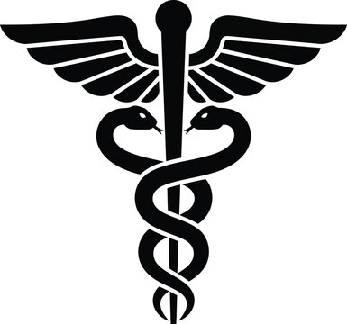 Caduceus medical symbol winged staff two snakes healthcare health care medicine emergency care emblem icon vector