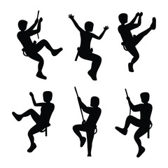 Silhouettes of People Rock Climbing – Adventure Sport Vector Set