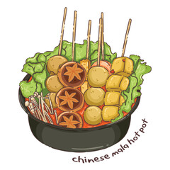 Hand-Drawn Chinese Mala Hot Pot Illustration