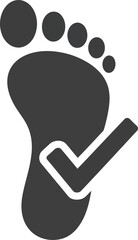 Icon of a human footprint with a checkmark symbol indicating approval or correctness vector
