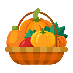Colorful autumn harvest basket with squash and pumpkins
