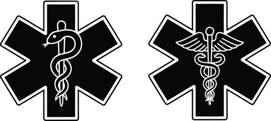 Medical caduceus and star of life symbols vector icons for healthcare emergency services design vector © SAIF820