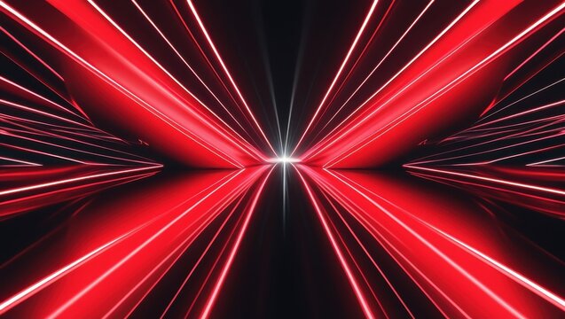 A vibrant, futuristic tunnel design with radiating, diagonal red and black lines converges to a central point, evoking a sense of speed and energy.
