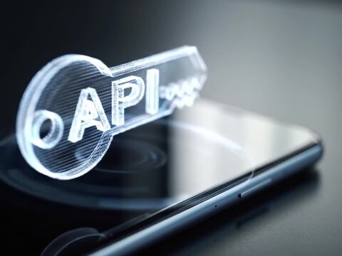 Api key, Futuristic Smartphone Holographic Projection of a Silver Key with API Letters