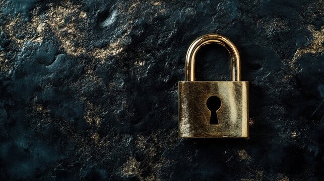 Luxury golden padlock resting on black velvet offers elegant branding opportunities and copy space for exclusive messaging