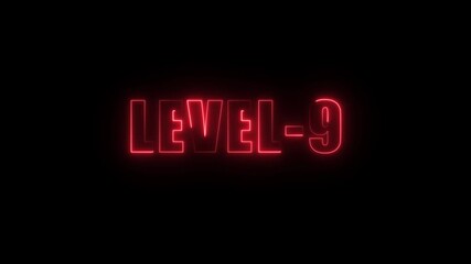 Neon red L E V E L 9 text glowing on black background futuristic digital gaming achievement concept - Powered by Adobe