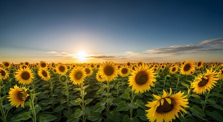 Sunflower Field at Sunset with Vibrant Yellow Blooms and Dramatic Sky