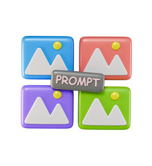 Image icons and a prompt button. concept of AI image generation with prompt. 3d render