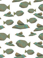 Seamless Fish Pattern with Colorful Marine Illustration - transparent background