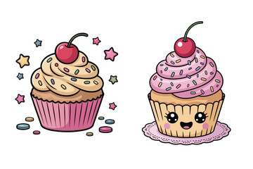 Birthday Cupcake Clipart Illustration, Colorful Birthday Clipart Bundle | Cute Party Elements, Balloons, Cake, Gifts, Kids Celebration Illustrations, Vector Design for Invitations & Cards