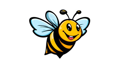 Cartoon bee isolated on transparent background with a happy expression and wings
