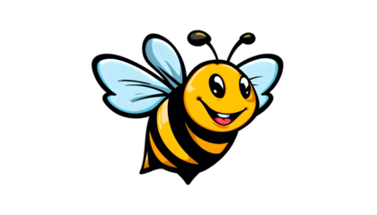 Cartoon bee isolated on transparent background with a happy expression and wings