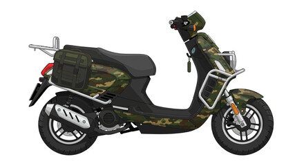 Obraz premium Camouflage pattern modern scooter with rack and bag for an adventurous lifestyle