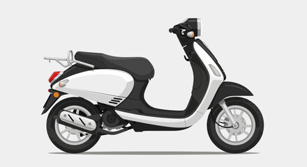 Elegant black and white scooter illustration against a clean backdrop
