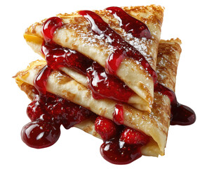 Delicious folded crepes filled with strawberry jam, topped with glossy glaze and powdered sugar, create tempting dessert that is visually appealing and indulgent