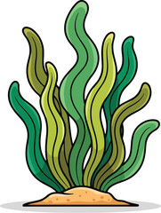 Obraz premium Cartoon Seaweed Plant Underwater Vector, Wavy Aquatic Leaves illustration