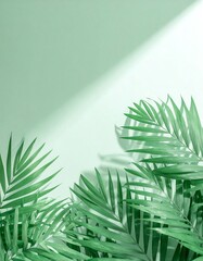 Bright green palm leaves with shadows
