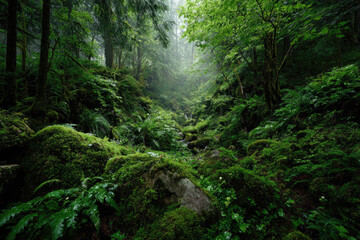 Obraz premium green lush forest fantasy landscape