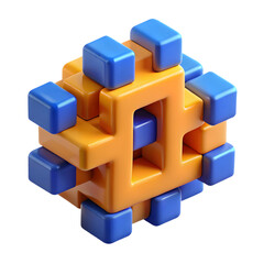 Fototapeta premium Abstract 3d geometric structure composed of interlocking yellow and blue cubic elements