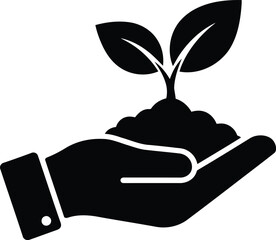 Hand holding soil with young plant growing symbolizing growth investment new business startup agriculture care vector