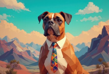  A Low Poly 3D Illustration of a Boxer Dog Wearing a Geometric Tie