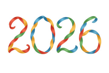 Obraz premium 2026 sign made of colorful twisted ribbons on transparent background