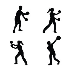 Silhouettes of People Bowling – Vector Set