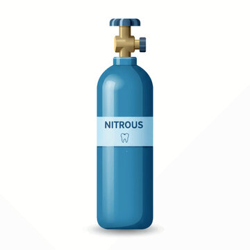 Isolated blue medical gas cylinder containing nitrous oxide for dental procedures and pain relief