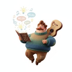 Inspiration strikes as a joyful musician finds melody and rhyme in his songbook