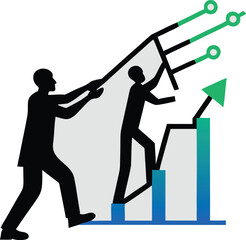 Teamwork and growth strategy chart illustrating business progress and financial success
