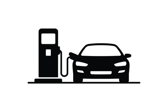 Silhouette of a car charging at a charging station a symbol of electric mobility and future transportation