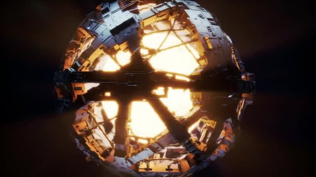 Futuristic Sci-Fi Dyson Sphere Encapsulating a Star Core.