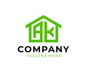 The logo design combines the letters AK and a house, using the color green.