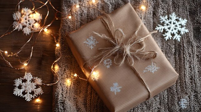 Warm-toned flat lay with wrapped gift using string