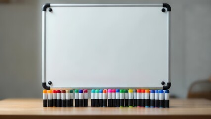 Blank whiteboard with colorful markers (1)