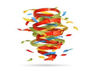 Colorful ribbons and confetti swirl, abstract design