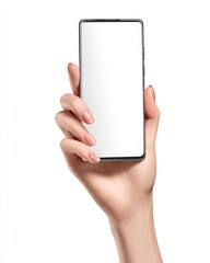 Hand holding a modern smartphone, blank screen