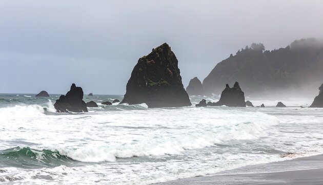 Coastal rocks and waves in a misty atmosphere - Powered by Adobe