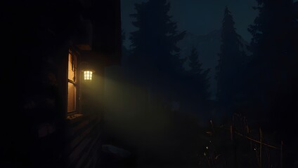 he Cabin Light in the Dark Woods