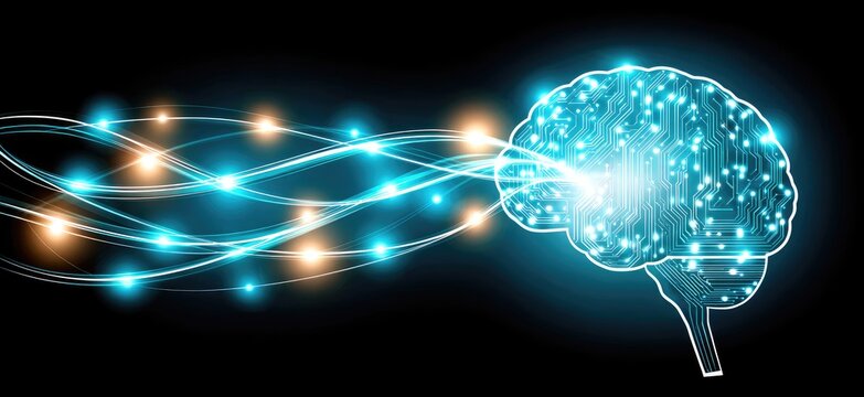 Abstract illustration of a brain with glowing neural pathways