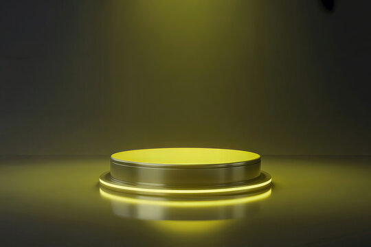 Illuminated 3d product display podium illuminated with a vibrant yellow presentation stage